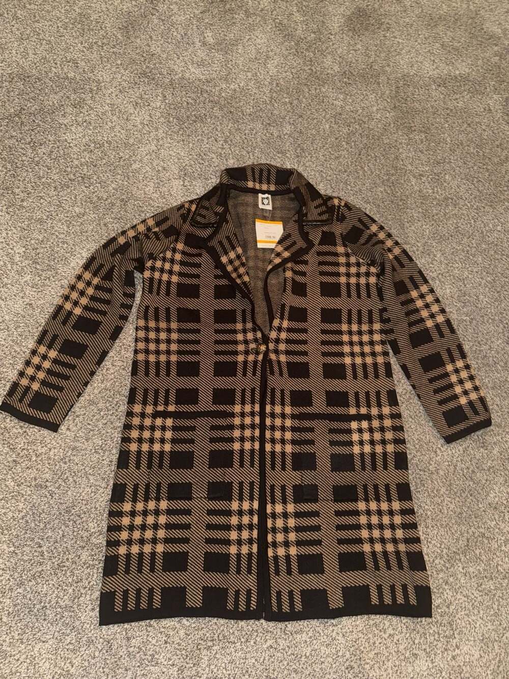 Anne Klein Plaid Print Longline Cardigan Coatigan